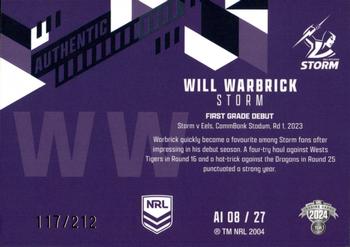 2024 NRL Traders Titanium - Authentics Initials #AI08 Will Warbrick Back